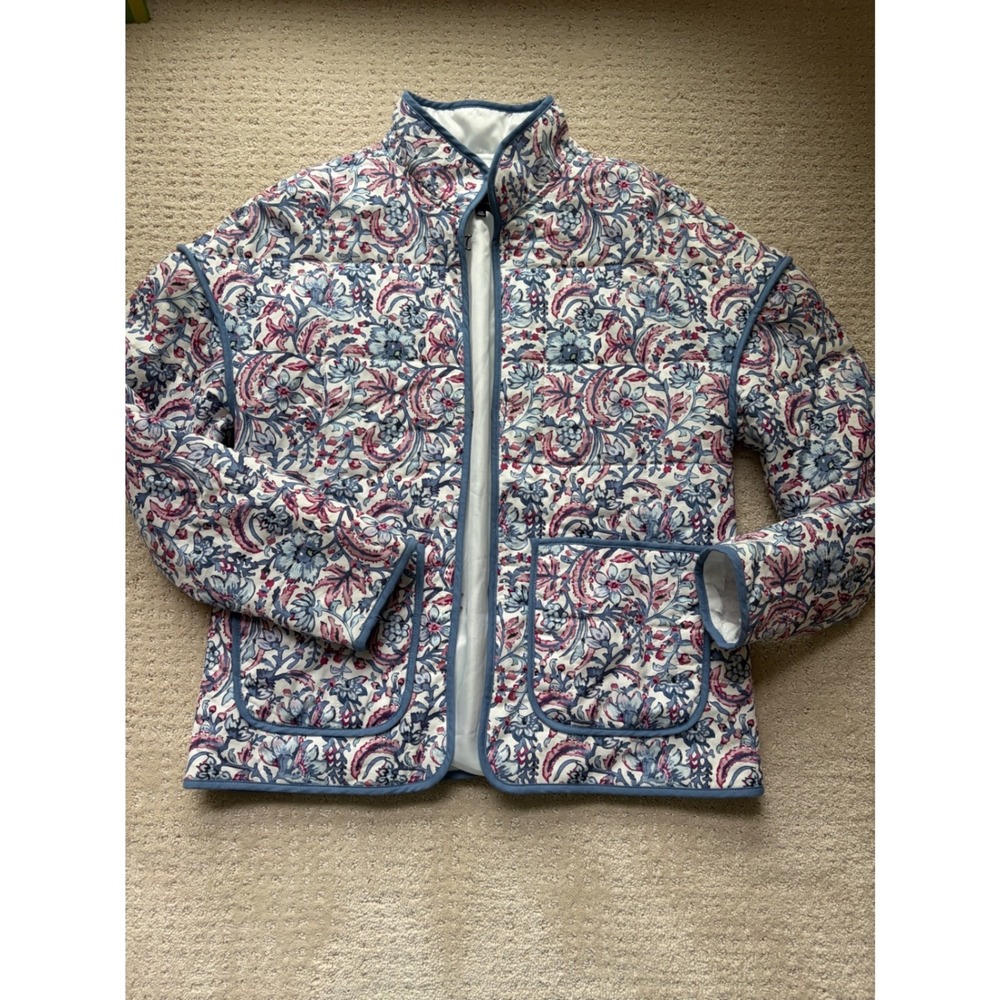 7 For All Mankind Quilted Jacket XS Blue Floral Botanical CottageCore Boho